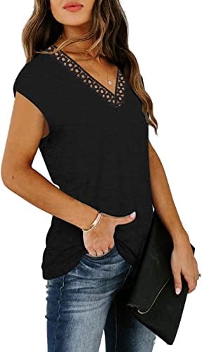 Etcyy Womens Ljetni vrhovi 2023 Trendi tenkovi labavi fit čipka Cvjetni print CAP ruljive majice bluze