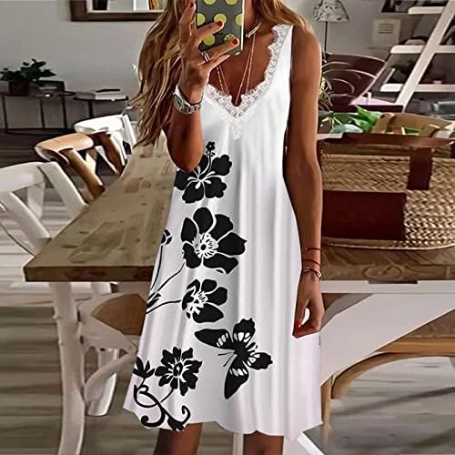 Ženske ljetne haljine Casual ženske haljine bez rukava cvjetni štampani čipkasti V vrat elegantne večernje dame ljeto