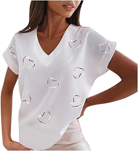 NOKMOPO radne majice kratkih rukava za žene Žensko ljetno casual t krv print v izrez kratki rukav majica Tunički vrhovi