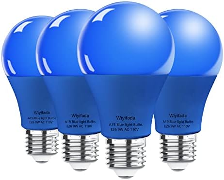 Wiyifada 4 pakovanja A19 LED plave sijalice, E26 110v 9W plava LED svjetla zamjenjuju do 100W, sijalice
