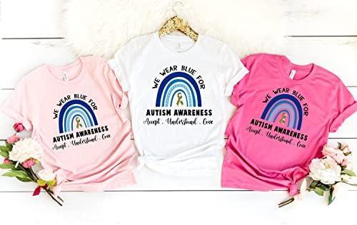 Nosimo Plavo Za Svijest O Autizmu Shirt Rainbow Autizam Podrška Shirt Autistični Ponos Poklon
