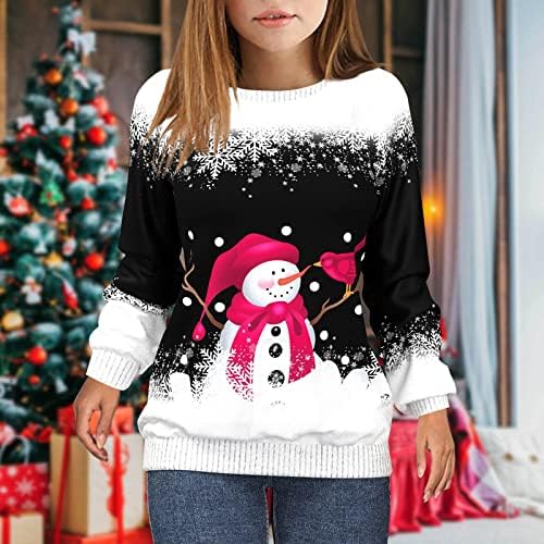 Slatki pad vrhovi za žene scoop vrat Božićni tisak T majice Retro preveliki dugi božićni džemperi za žene