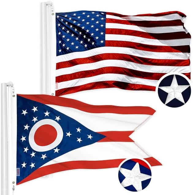 G128 kombinirani paket: američka američka zastava 3x5 ft vezene zvijezde i državna zastava Ohio 3x5 FT vezena