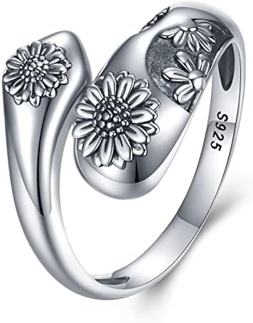 SVODEA suncokret prsten za žene, 925 Srebra Vintage Daisy podesivi prstenovi, ti si moje sunce / Flower