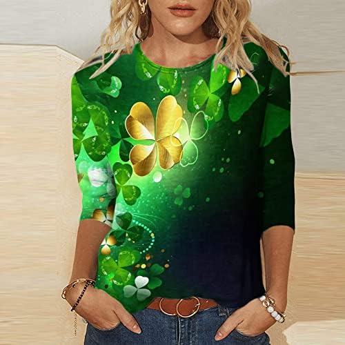 Žene Dan Svetog Patrika djetelina grafički trendi Tshirt 3/4 rukav Crewneck Dressy Casual Tunic Tops Holiday