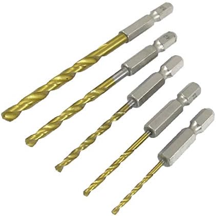 X-dree 5 u 1 ravna rupa za bušenje HSS 2 mm do 5 mm Twist bušilice Set Gold Tone (Brocas Helicoidales de 5 'a 1' HSS DE 2 A 5 mm Juego de Brocas Retroccidas en Tono Dorado