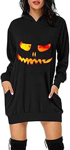 2022 Ženska kostur haljina haljina Halloween - Slatka grafički s dugim rukavima klasični džepovi pulover