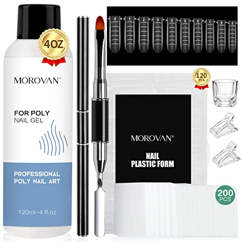 Morovan slip Solution za Poli Gel nokte - 120ml Poly Gel slip Solution Anti-stick Poly Gel Slip & nbsp;Solution & nbsp; Liquid with Dual-end Brush Pen 120kom Nail Forms Glass Cup Professional Nail Cleaner Poly Extension Gel slip Solution Easy DIY gel Solution at Home