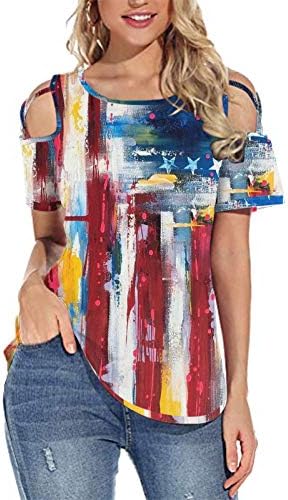 4. jula majice za žene kratki rukav V-izrez tunike vrhovi američke zastave zvijezde prugaste Patriotske