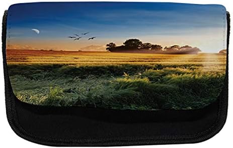 Lunarable Landscape pernica, Meadows in Windy Morning, torba za olovku od tkanine sa dvostrukim patentnim zatvaračem, 8,5 x 5,5, višebojna