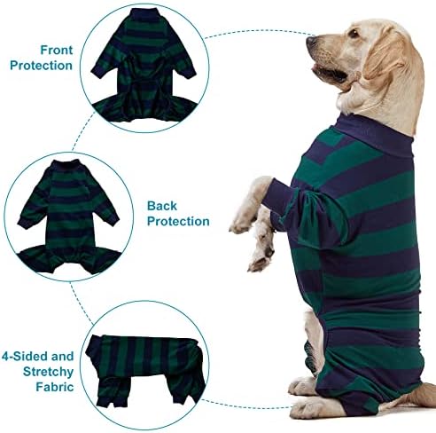 LovinPet Veliki pas Pajamas Bodysuit - Lagani rastezljivi pleteni pulover Dog Onesie, zelena i crna traka