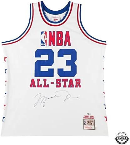 Michael Jordan Autographing 1985 NBA all-star igra Autentična mitchell & nss dres - gornja paluba - autogramirani