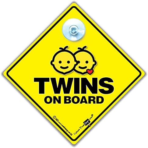 Twins Auto-potpisuje crveno srce, beba na brodu za blizance, blizanci na brodu Znak automobila, vidljivo za bebe Zint sa usisnim čašicom, dizajniran za obavještavanje drugih beba u automobilu, 14 cm x 14cm x 2cm