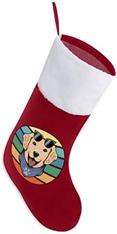 Retro Golden Retriever Pas smiješan božićni čarapa sa kratkim plišanim manžetnim čarapama za kamin za sječenje