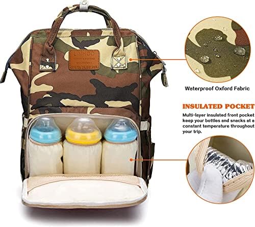 Limhoo backpack bager za pelena za muškarce tata, vodootporna velika platna Camo Nappy torbe, bag za njegu