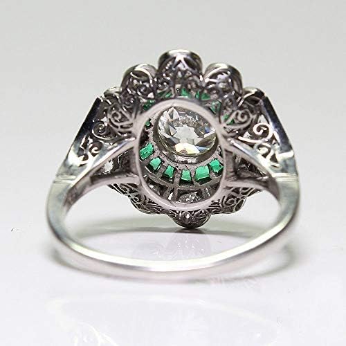 Maruayfahpratan Vintage Art Deco smaragdno bijeli safir 14k bijeli pozlaćeni vjenčani prsten pokloni