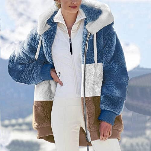 Ženska fleece jakna sherpa jesen zimskam Chunky nejasna boja u boji sa kapuljačom sa kapuljačom, casual